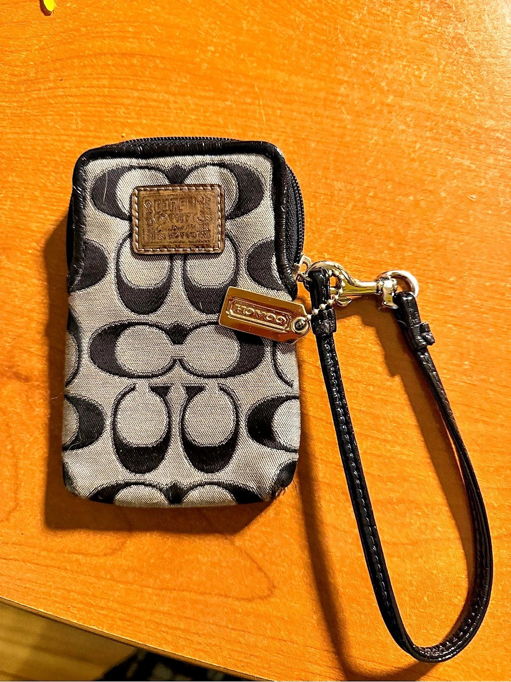Coach Signature C Phone Wristlet in Black & Gray